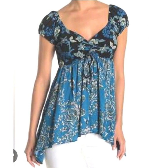 Free People Tops - Free People Size L Blouse La Bamba Floral Paisley Baby Doll Y2K Boho Whimsigoth